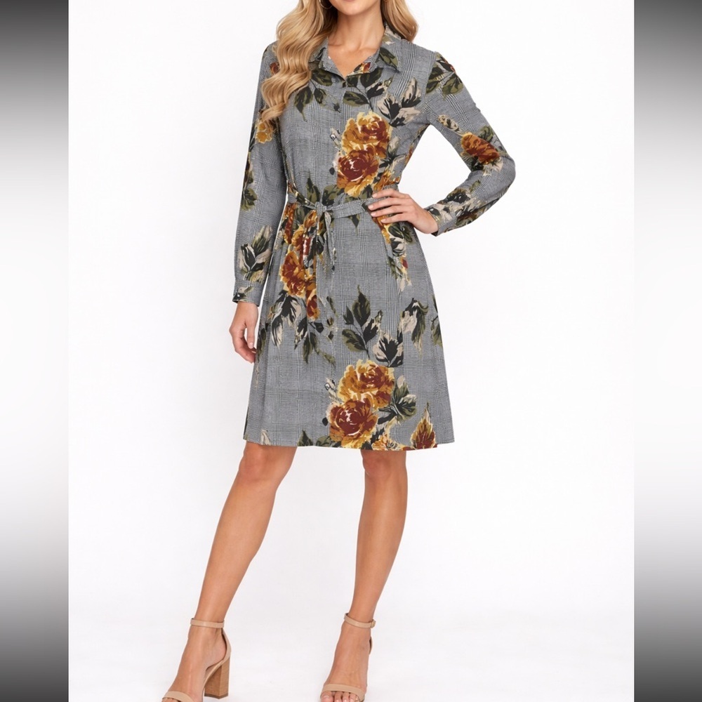 Luxology Dress Womens 8 Shirt Dress Long Sleeve Button Down Front Belt